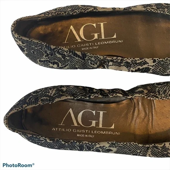 AGL Ballet Flats EU 38 / US 8 Black Patent Leather Monika Cap Toe Velvet Brocade - Picture 9 of 11